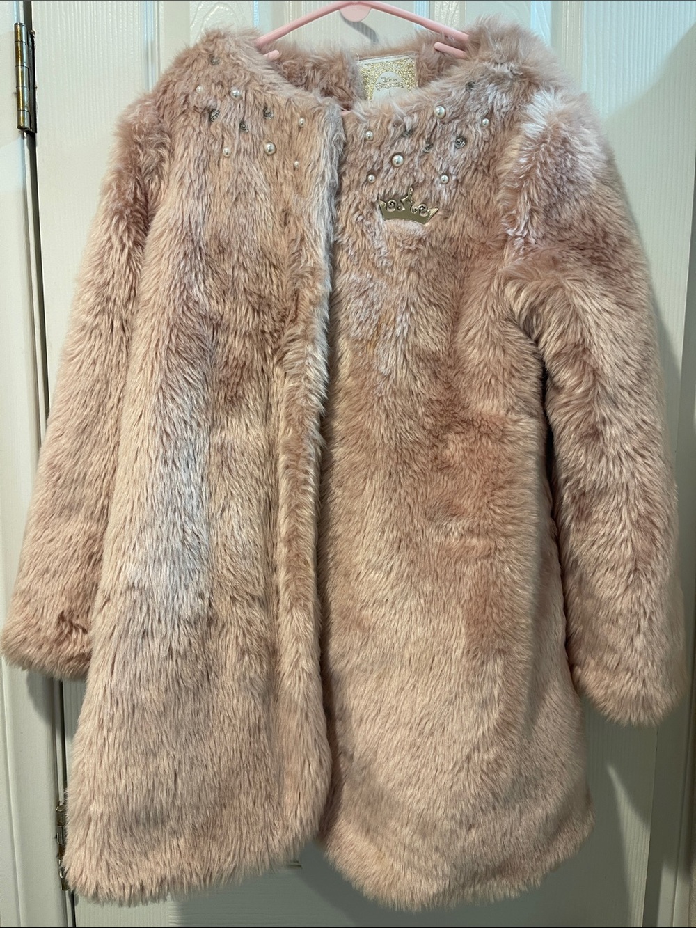 Disney Pink Faux Fur Girls' Coat with Pearl Accents